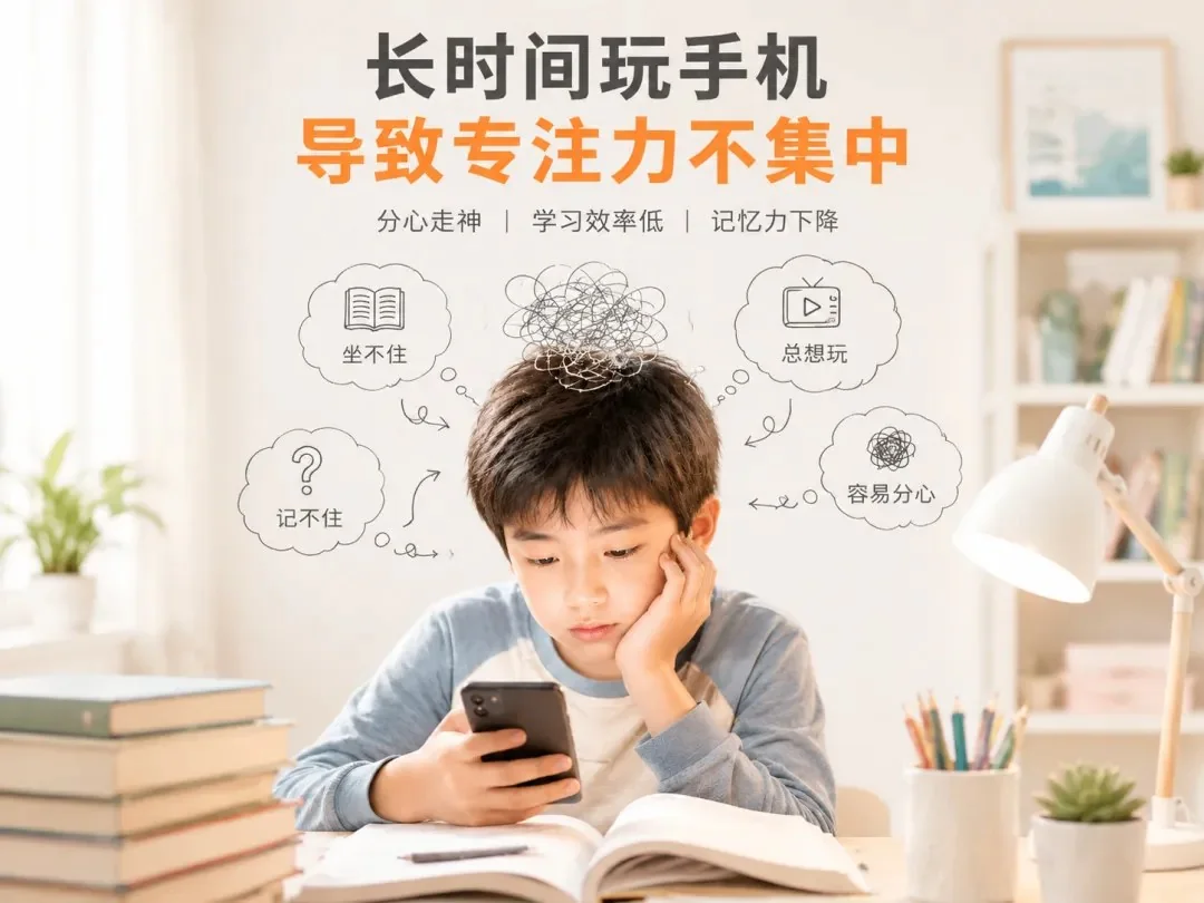长时间玩手机可能影响专注力
