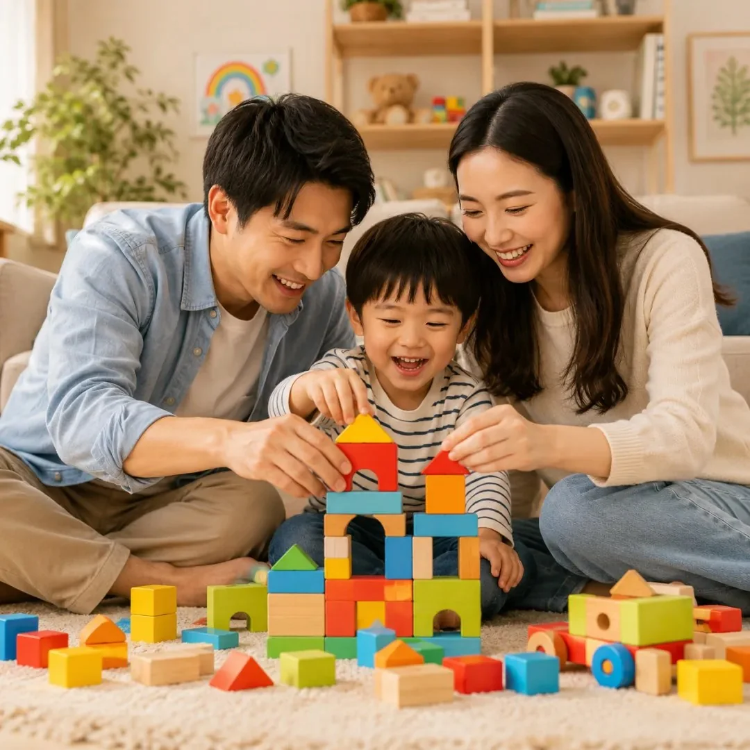 家长陪伴孩子参加家庭活动